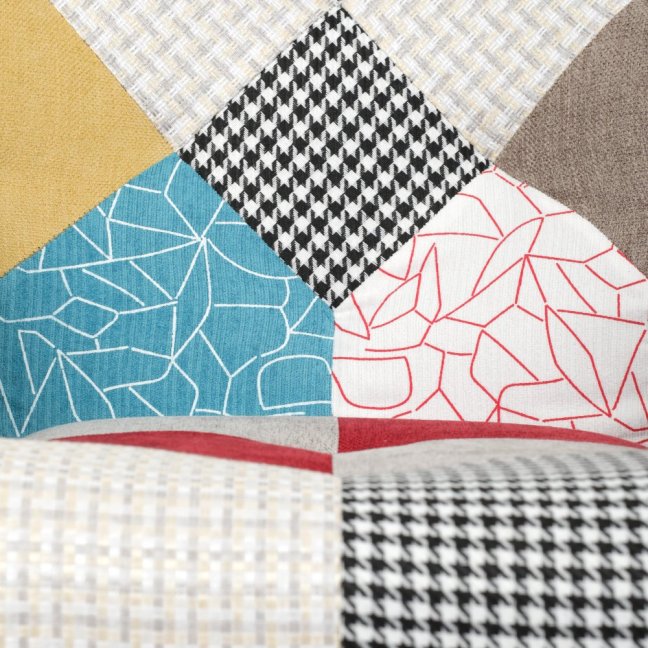 Relaxační křeslo ušák s taburetem ROYAL II — kov, voděodolná látka, patchwork