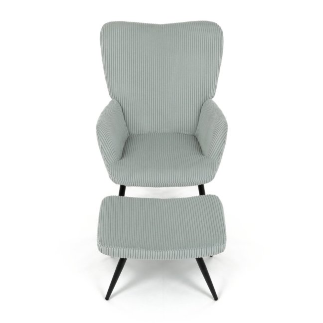 Relaxační křeslo ušák s taburetem ROYAL — kov, manšestr, mentolová