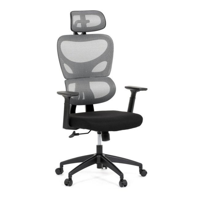Kancelářská ergonomická židle GRANT — síť, látka, černá / šedá