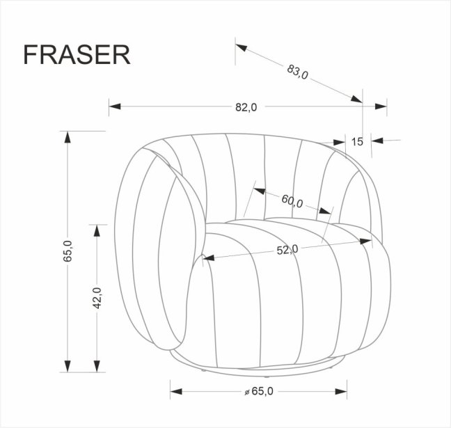 Otočné designové křeslo FRASER — látka, tmavě béžová