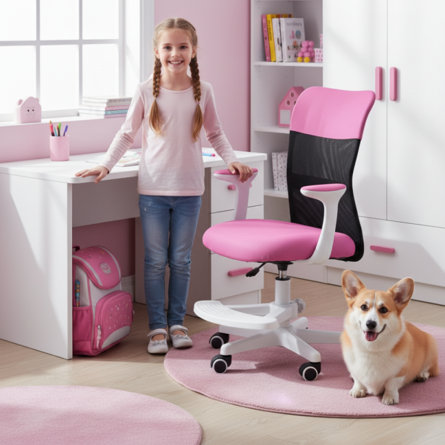 Dětská židle Neoseat MONKEY WHITE s podnoží — látka, bílá / tmavě růžová