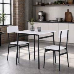 Jídelní set POLINA — 2+1, kov, MDF, černá / bílá
