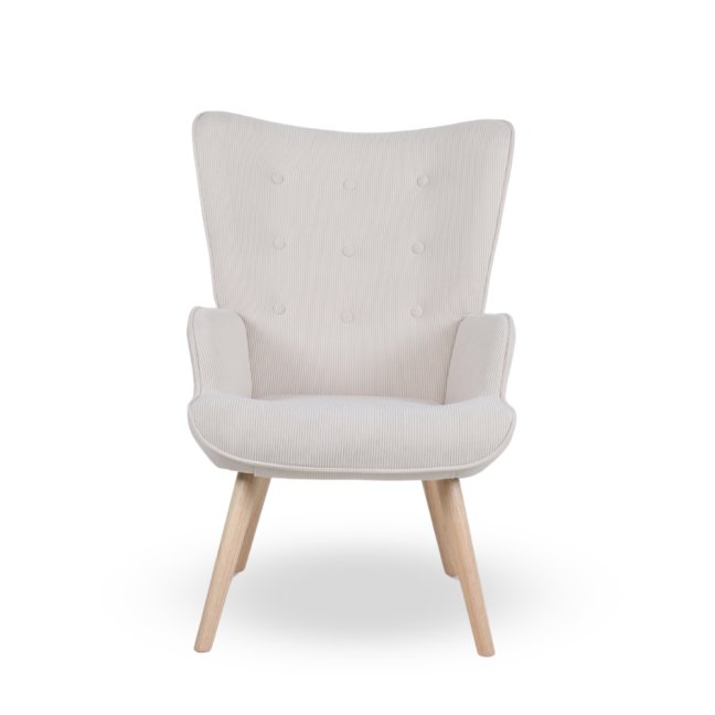 Křeslo ušák CORDU + taburet — masiv, manšestr, přírodní / krémová