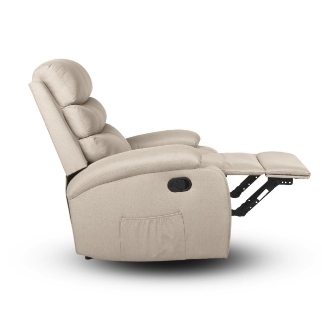 Relaxační polohovací TV křeslo VELORA — látka, béžová, nosnost 130 kg