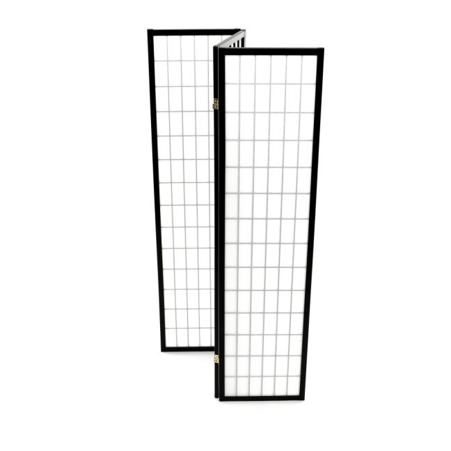 3dílný paravan LANT — dřevo, tkanina, černá