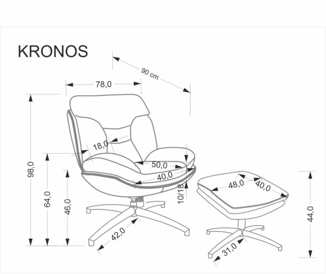Relaxační křeslo KRONOS — kov, látka, béžová