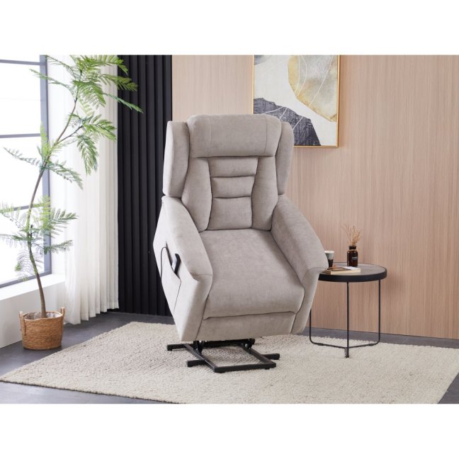 TV křeslo SARGON s elektrickým polohováním — 2 motory, látka, béžová