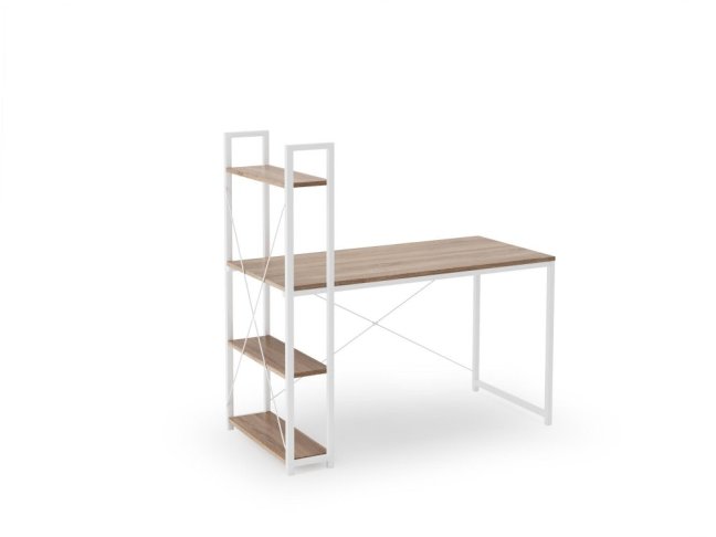 Psací stůl NARVIK — kov, MDF, bílá / dub sonoma