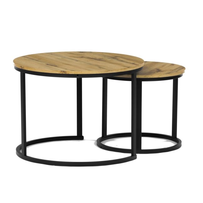 Set 2 konferenčních stolků FRIGO — kov, MDF, černá / dekor divoký dub
