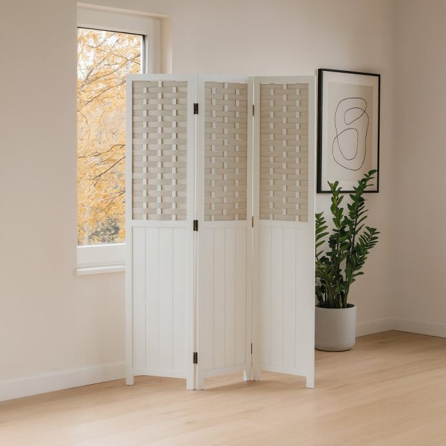 3dílný paravan TAKA — dřevo, bílá