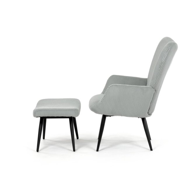 Relaxační křeslo ušák s taburetem ROYAL — kov, manšestr, mentolová