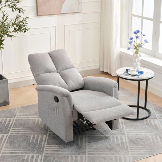 Relaxační polohovací TV křeslo ASTER — látka, světle šedá