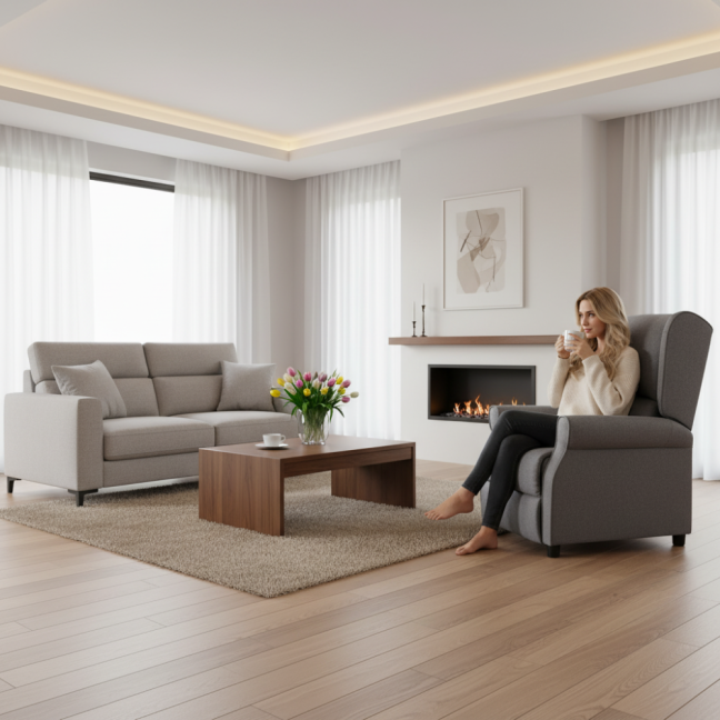 Polohovací TV křeslo ušák STILO — látka, šedá, nosnost 130 kg