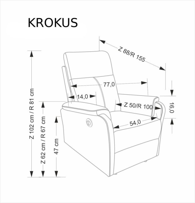 Relaxační křeslo KROKUS s elektrickým polohováním — samet, šedá