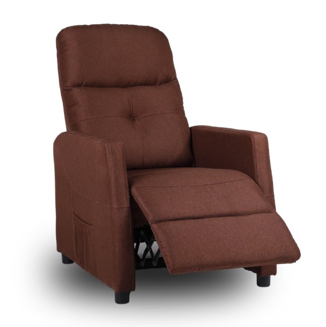 Relaxační polohovací TV křeslo MODO — látka, hnědá, nosnost 130 kg