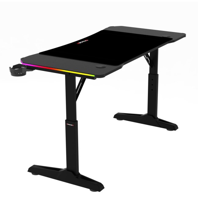 Výškově nastavitelný herní stůl ERACER H1212 — 120x60 cm, kov, melamin, černá, RGB podsvícení