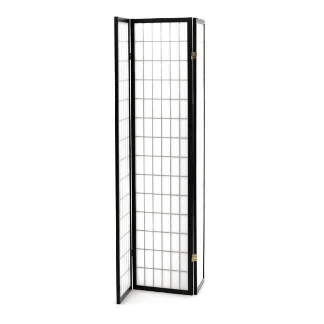 3dílný paravan LANT — dřevo, tkanina, černá