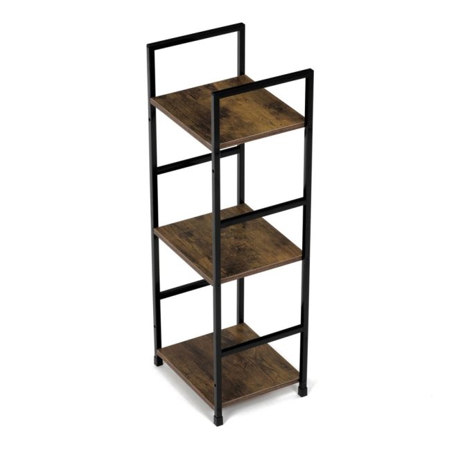 Regál TIREK II — kov, MDF, černá / dekor starého dřeva