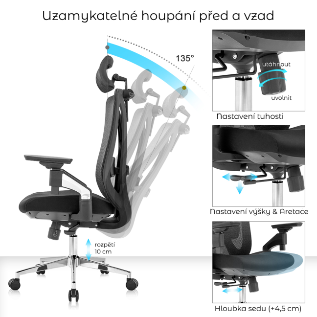 Kancelářská ergonomická židle Neoseat THOMAS — síť / látka, černá, nosnost 150 kg