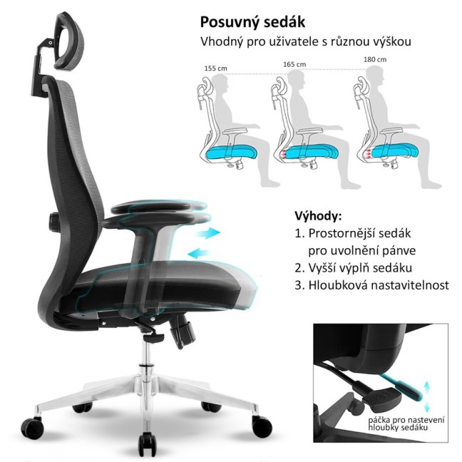 Kancelářská ergonomická židle Neoseat NICOLE — černá, nosnost 150 kg
