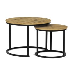 Set 2 konferenčních stolků FRIGO — kov, MDF, černá / dekor divoký dub