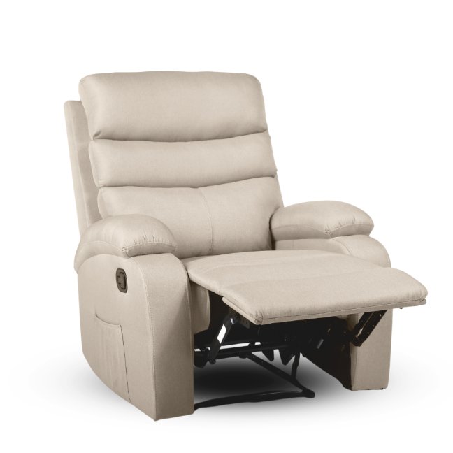 Relaxační polohovací TV křeslo VELORA — látka, béžová, nosnost 130 kg