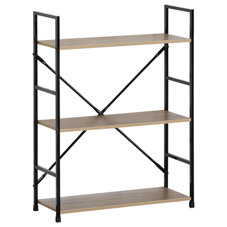 Regál UREK III — kov, MDF, černá / dekor dub