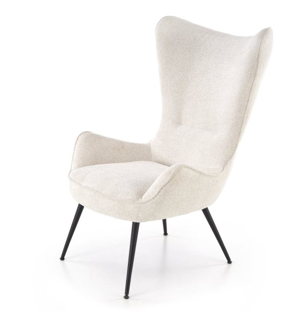 Designové křeslo ušák JUKON — kov, látka, krémová