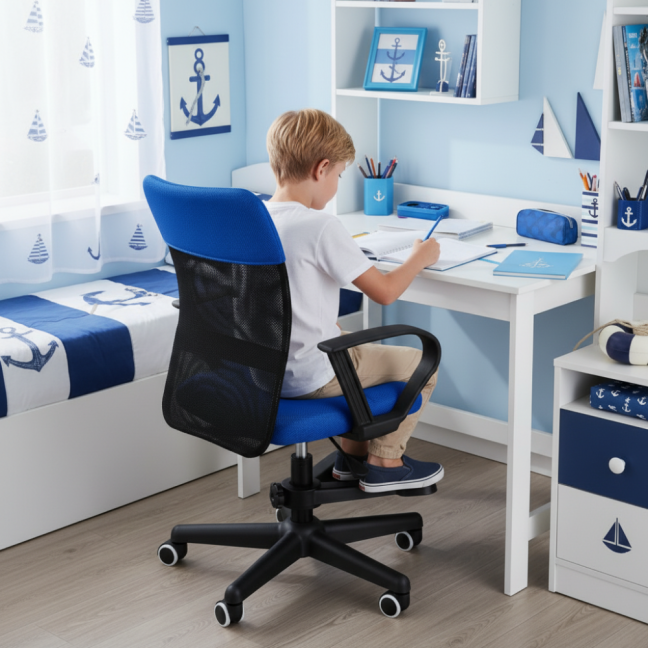 Dětská židle Neoseat MONKEY s podnoží — látka, černá / tmavě modrá