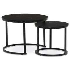 Set 2 konferenčních stolků FRIGO — kov, MDF, černá / dekor černý mramor