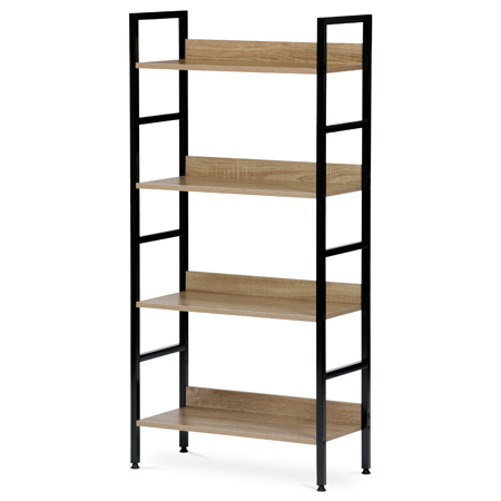 Regál SALIS II — kov, MDF, černá / dekor dub
