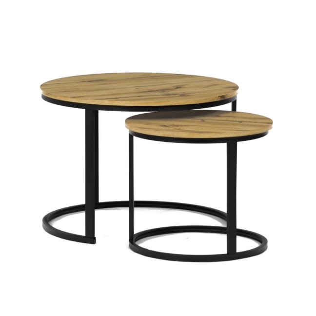 Set 2 konferenčních stolků FRIGO — kov, MDF, černá / dekor divoký dub