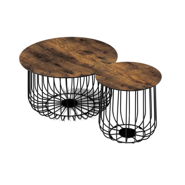 Set 2 konferenčních stolků MOZART — kov, MDF, dekor staré dřevo