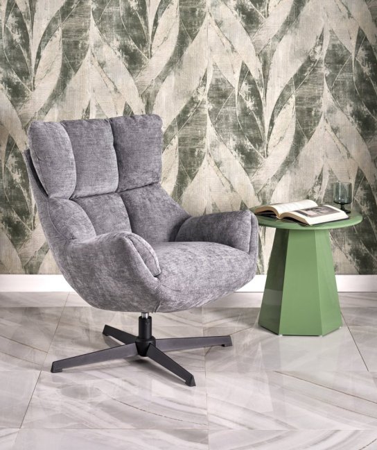 Relaxační otočné křeslo ARANAKA — kov, látka, šedá