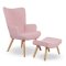 Křeslo ušák CORDU + taburet — masiv, látka, přírodní / růžová