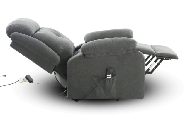 TV křeslo LIFTO s elektrickým polohováním — 2 motory, látka, šedá, nosnost 150 kg