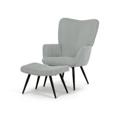 Relaxační křeslo ušák s taburetem ROYAL — kov, manšestr, mentolová