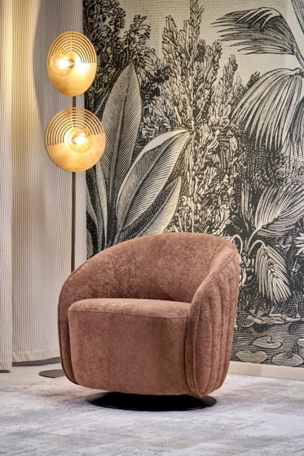 Designové otočné křeslo BASILIO — kov, látka, hnědá