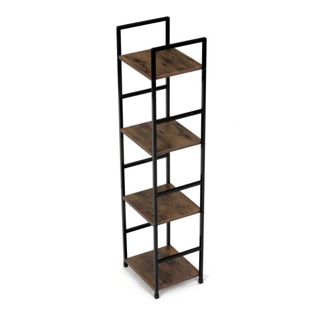 Regál TIREK III — kov, MDF, černá / dekor starého dřeva