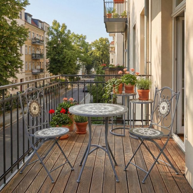 Zahradní set PARIS 1 + 2  — kov, kámen, mozaika, šedá