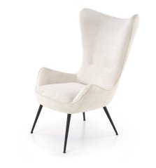 Designové křeslo ušák JUKON — kov, látka, krémová