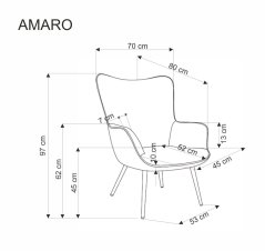Relaxační křeslo ušák AMARO — kov, látka, přírodní / krémová