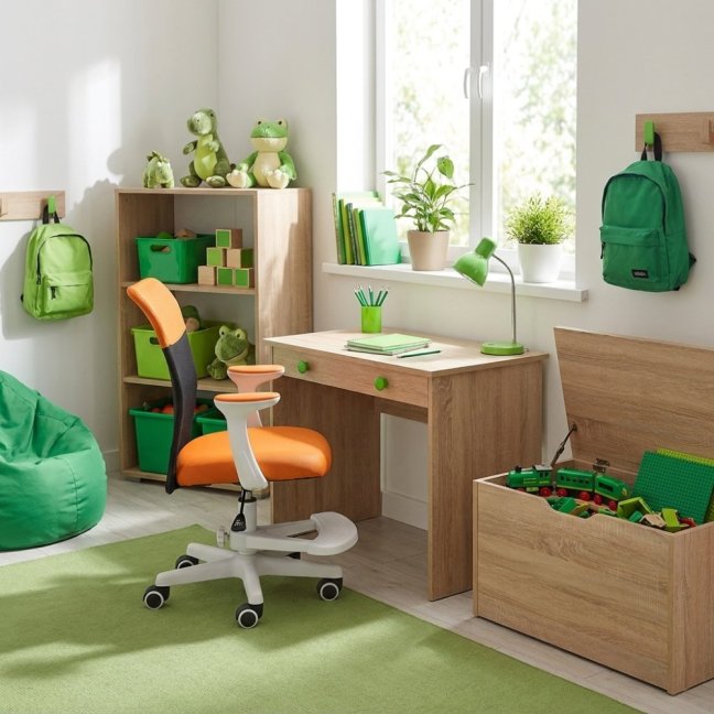 Dětská židle Neoseat MONKEY WHITE s podnoží — látka, bílá / oranžová