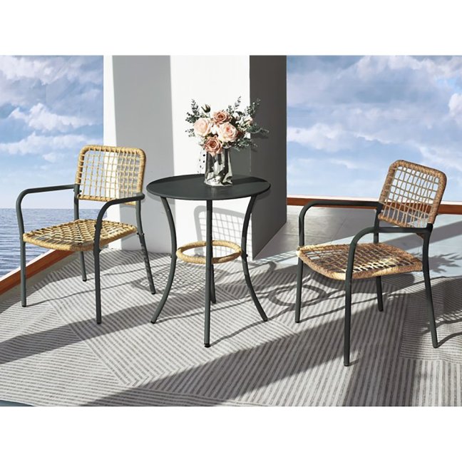 Zahradní set BONTAS 1 + 2 — kov, umělý ratan, antracit / přírodní