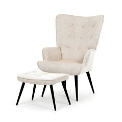 Relaxační křeslo ušák s taburetem ROYAL II — kov, látka, krémová