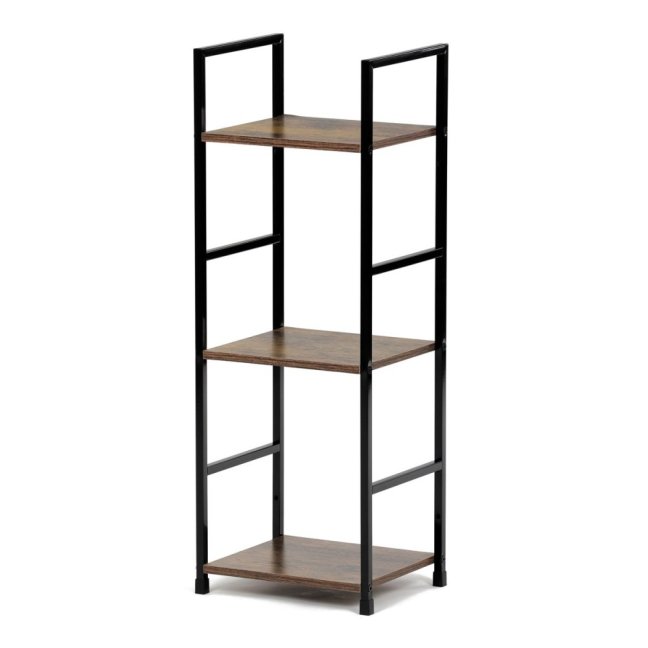 Regál TIREK II — kov, MDF, černá / dekor starého dřeva