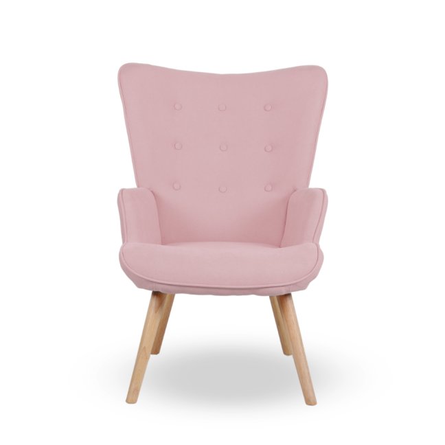 Křeslo ušák CORDU + taburet — masiv, látka, přírodní / růžová