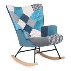 Houpací křeslo FABIAN II — látka, modrý patchwork