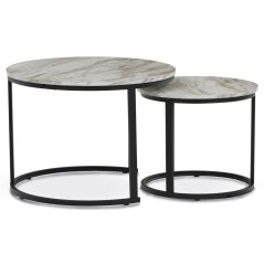 Set 2 konferenčních stolků FRIGO — kov, MDF, černá / dekor bílý mramor