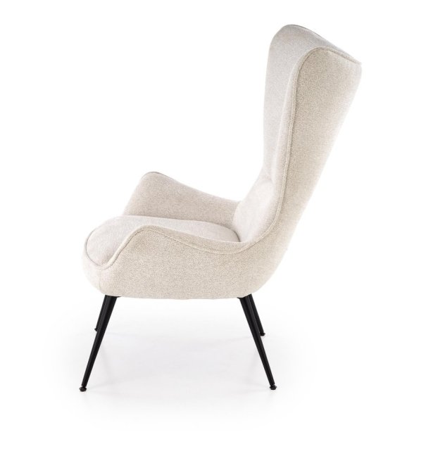 Designové křeslo ušák JUKON — kov, látka, krémová